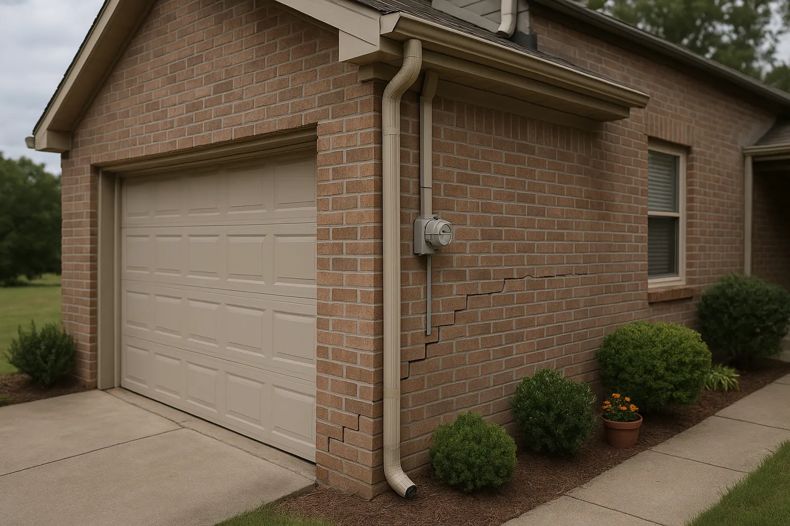 corner of home with foundation crack