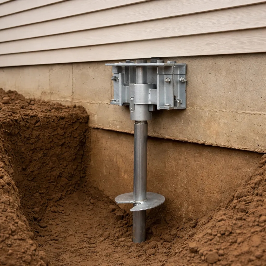 helical pier attached to footer