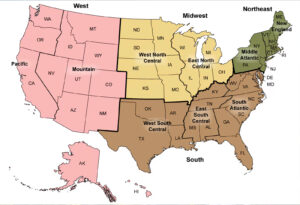 map of geographic divisions of the United States